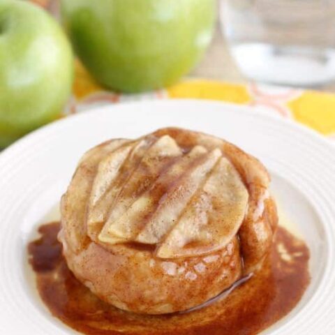 This single serving Upside-Down Apple Cinnamon Roll cooks in 2 minutes in the microwave! The perfect fall dessert for one!