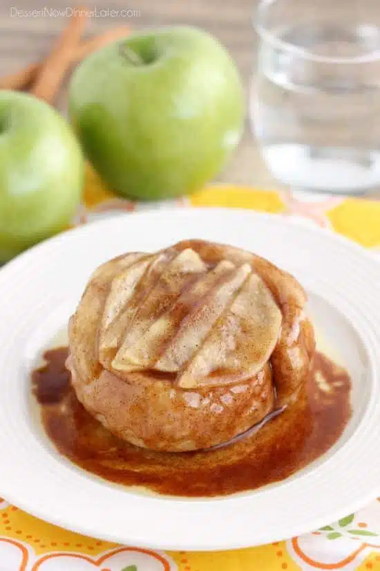 This single serving Upside-Down Apple Cinnamon Roll cooks in 2 minutes in the microwave! The perfect fall dessert for one!