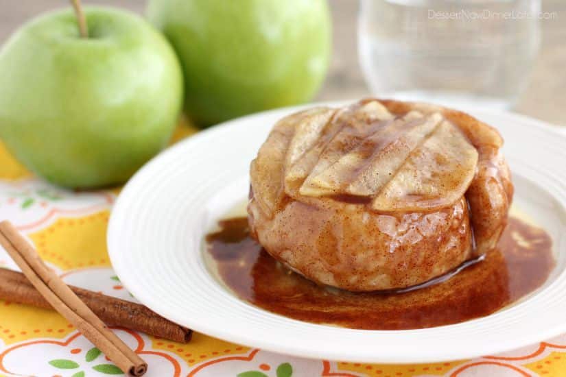 This single serving Upside-Down Apple Cinnamon Roll cooks in 2 minutes in the microwave! The perfect fall dessert for one!