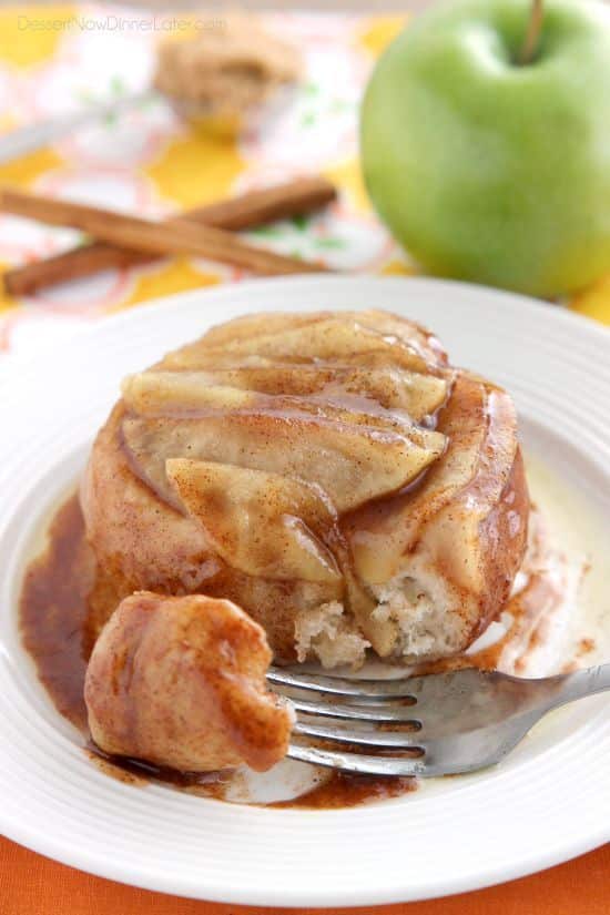 This single serving Upside-Down Apple Cinnamon Roll cooks in 2 minutes in the microwave! The perfect fall dessert for one!