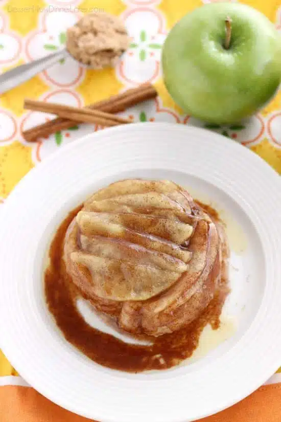 This single serving Upside-Down Apple Cinnamon Roll cooks in 2 minutes in the microwave! The perfect fall dessert for one!