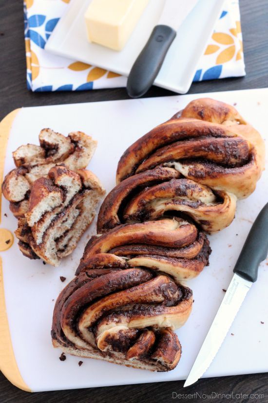 Rhodes frozen dough and Nutella is all you need to make this twisted loaf of delicious bread! Get the step-by-step photo tutorial and make it asap!