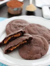 These Peanut Butter Stuffed Chocolate Cookies are soft and indulgent, but use peanut powder for less fat, without compromising taste!
