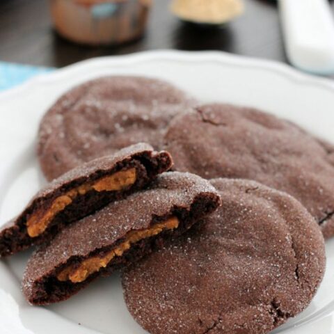 These Peanut Butter Stuffed Chocolate Cookies are soft and indulgent, but use peanut powder for less fat, without compromising taste!