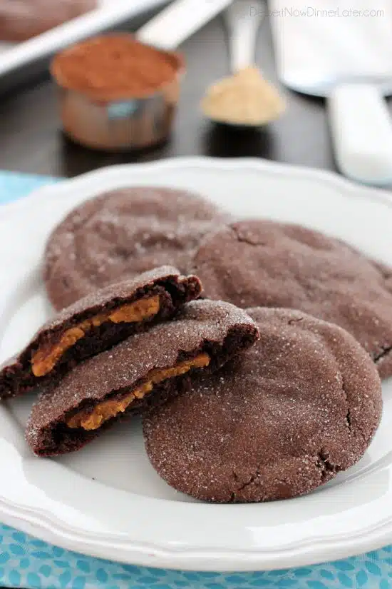 These Peanut Butter Stuffed Chocolate Cookies are soft and indulgent, but use peanut powder for less fat, without compromising taste!