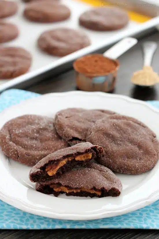 These Peanut Butter Stuffed Chocolate Cookies are soft and indulgent, but use peanut powder for less fat, without compromising taste!