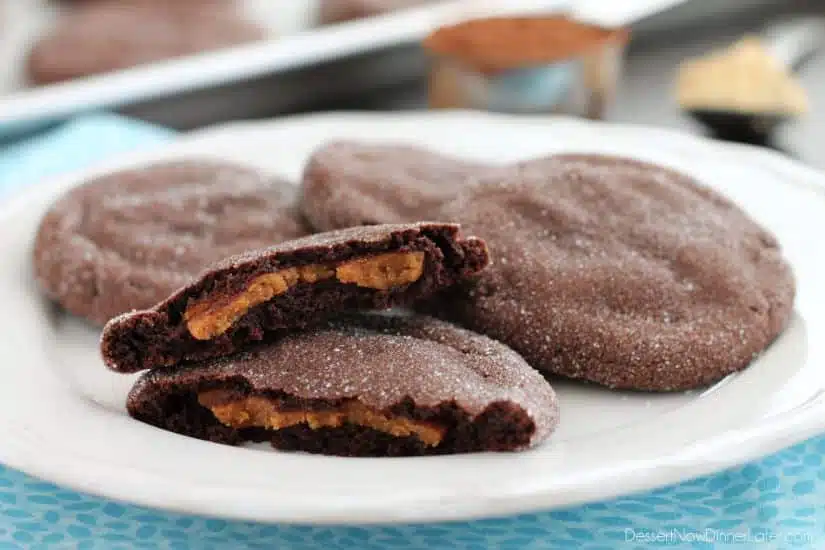 These Peanut Butter Stuffed Chocolate Cookies are soft and indulgent, but use peanut powder for less fat, without compromising taste!