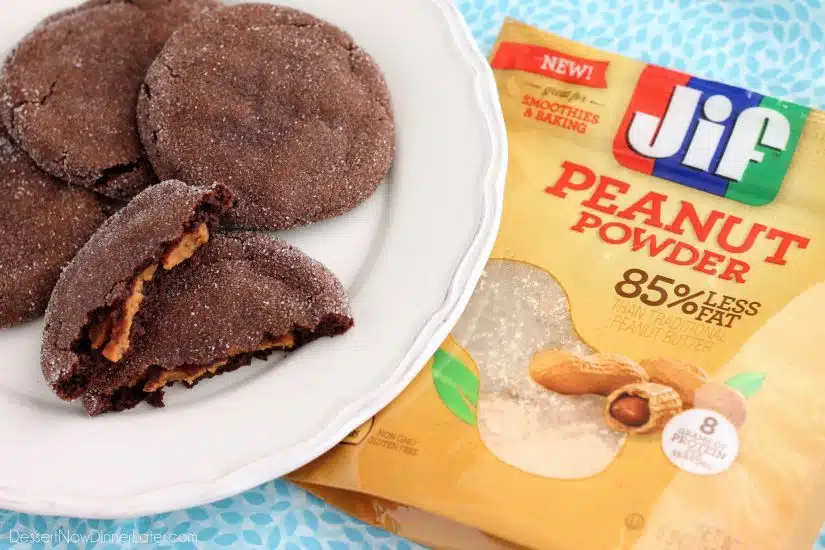 These Peanut Butter Stuffed Chocolate Cookies are soft and indulgent, but use peanut powder for less fat, without compromising taste!