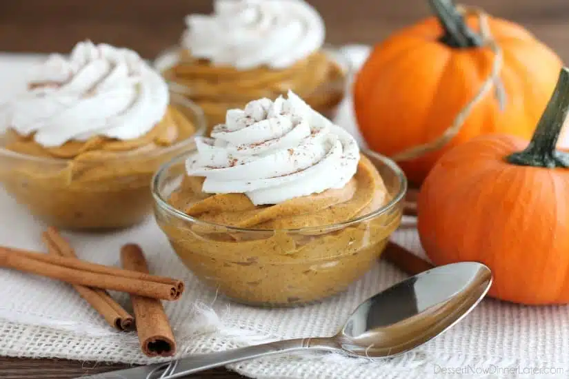 This lightened up Pumpkin Mousse is gluten and dairy free, and full of pumpkin spices! Perfect for a healthier Thanksgiving or fall dessert!