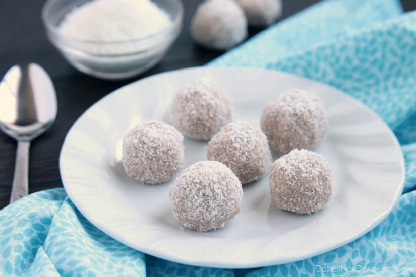 No-bake Coconut Snowballs are simple and delicious! The perfect healthy dessert to curb that sweet-tooth craving! Bonus: They're egg, dairy, and gluten free!