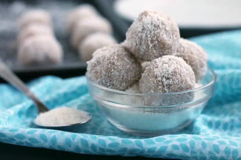 No-bake Coconut Snowballs are simple and delicious! The perfect healthy dessert to curb that sweet-tooth craving! Bonus: They're egg, dairy, and gluten free!