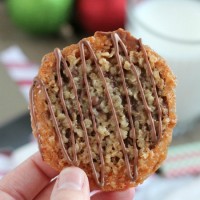 Thin, crisp, buttery cookies are sandwiched between melted milk chocolate with an extra chocolate drizzle on top. They taste like toffee and they look like lace. These Florentine Cookies are a holiday favorite!