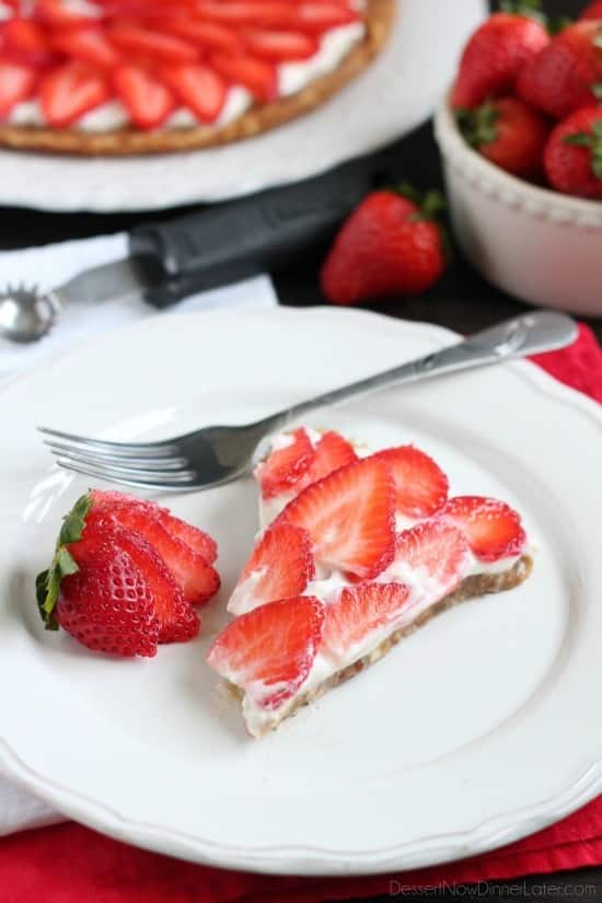 This Strawberry Greek Yogurt Tart is a delicious and healthy Valentine's Day dessert! It's even healthy enough to eat for breakfast too!
