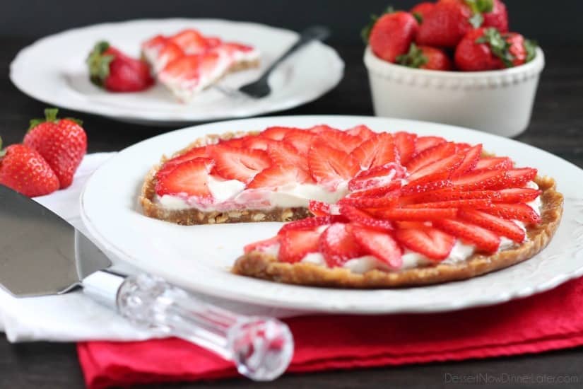 This Strawberry Greek Yogurt Tart is a delicious and healthy Valentine's Day dessert! It's even healthy enough to eat for breakfast too!