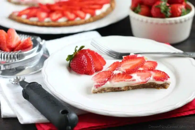 This Strawberry Greek Yogurt Tart is a delicious and healthy Valentine's Day dessert! It's even healthy enough to eat for breakfast too!