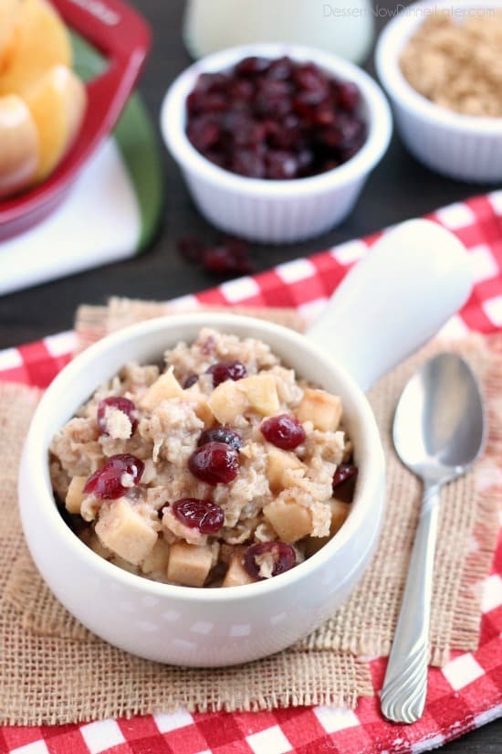 Hearty oatmeal gets a tangy twist with Craisins® and fresh apples. Bonus! This cranberry apple oatmeal is made in the slow cooker for a hot breakfast ready when you are!