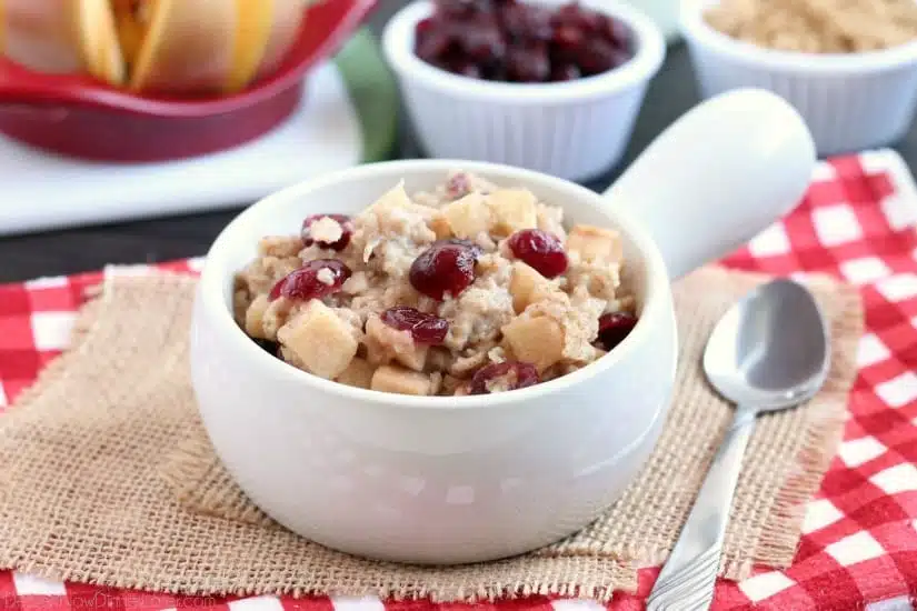 Hearty oatmeal gets a tangy twist with Craisins® and fresh apples. Bonus! This cranberry apple oatmeal is made in the slow cooker for a hot breakfast ready when you are!