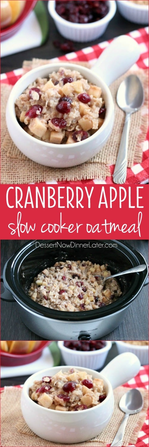 Cranberry Apple Slow Cooker Oatmeal - Hearty oatmeal gets a tangy twist with Craisins® Dried Cranberries and fresh apples. Bonus! This cranberry apple oatmeal is made in the slow cooker for a hot and healthy breakfast ready when you are! #BetterWithCraisins #ad