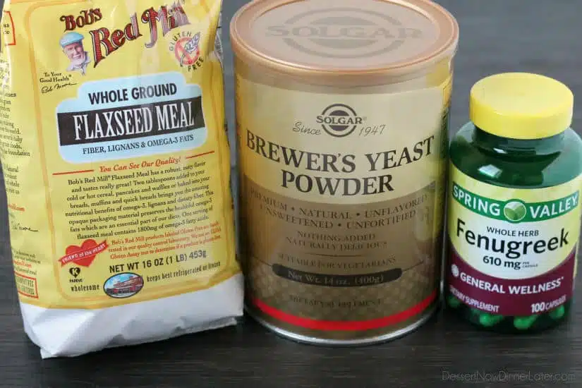 Milk boosting ingredients - flaxseed, brewer's yeast, and fenugreek.