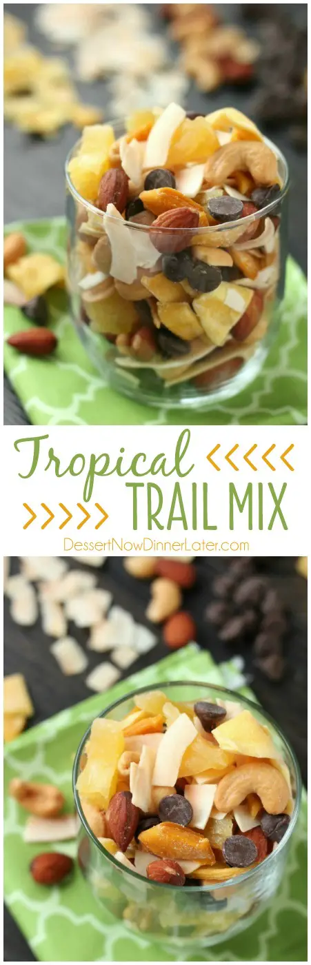 This Tropical Trail Mix is salty, sweet, and full of Sunsweet tropical flavors! A great on-the-go snack!