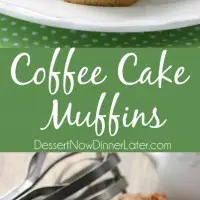 These coffee cake muffins have a moist, buttery yellow cake, and are topped with lots of crunchy, sweet cinnamon streusel.
