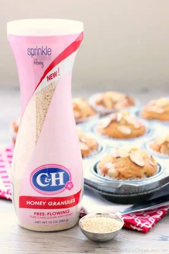 Almond extract and C&H® Honey Granules flavor these easy and lightly sweet breakfast muffins.