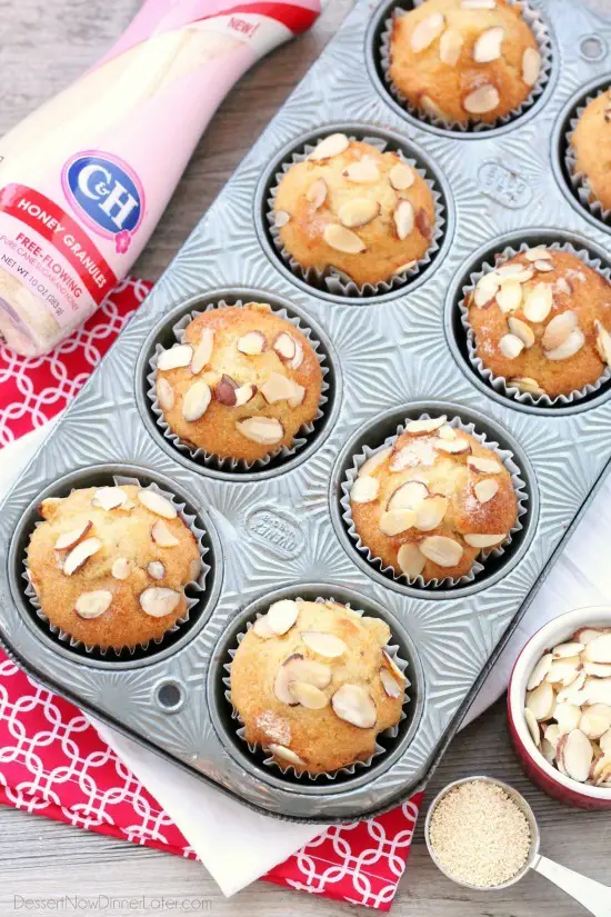 Almond extract and C&H® Honey Granules flavor these easy and lightly sweet breakfast muffins.