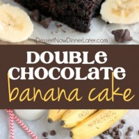 Double Chocolate Banana Cake is lightly sweet, moist, and chocolatey. No frosting required!