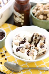 This no churn chocolate chip cookie dough ice cream has generous pieces of eggless cookie dough inside a creamy vanilla ice cream with hot fudge swirls. No ice cream machine needed to make this delicious dessert!