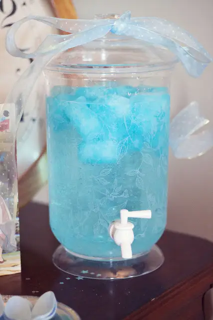 This two-ingredient BABY BLUE PUNCH is perfect for a little boy baby shower. Image from The Every Things.