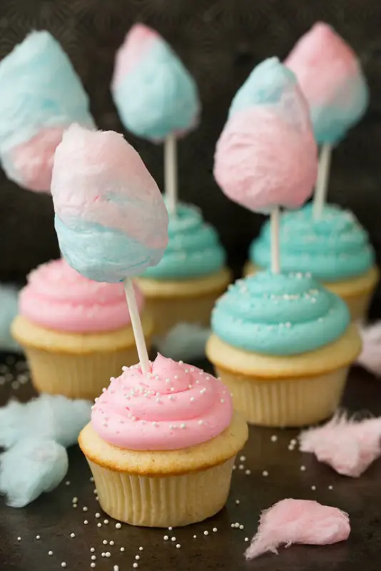 Cotton Candy has the perfect hue of pink and blue for a baby shower dessert. Image from Cooking Classy. 