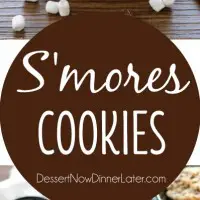 These S'mores Cookies are made with a graham cracker cookie dough, miniature chocolate chips, and marshmallows bits for a great alternative to campfire s'mores that is equally as tasty.