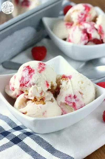 Raspberry Swirled Cheesecake Ice Cream // A Kitchen Addiction