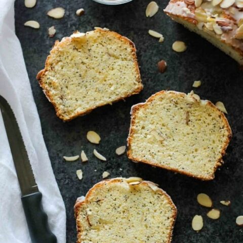 This Almond Poppy Seed Bread recipe has a sweet almond flavor inside and out, and is perfectly moist and delicious.