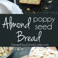 This Almond Poppy Seed Bread recipe has a sweet almond flavor inside and out, and is perfectly moist and delicious.