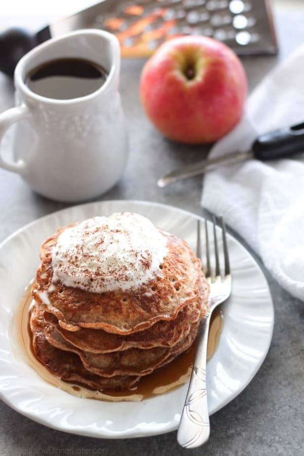 Real apple pieces and a hearty helping of cinnamon turn regular pancakes into these simple, yet special Apple Cinnamon Pancakes.