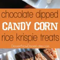 Chocolate Dipped Candy Corn Rice Krispie Treats are a fun and easy Halloween treat that the whole family will enjoy!