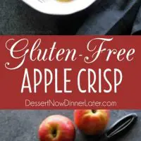 This simple and delicious gluten-free apple crisp is lightly sweet, with a warm hint of cinnamon, and a crunchy nut topping!