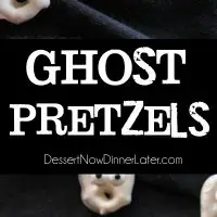 Ghost Pretzels - White chocolate dipped pretzels are made into ghosts with candy eyes and a little bit of imagination. Perfect for a Halloween party!