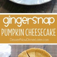 This Gingersnap Pumpkin Cheesecake is full of fall flavors, from the gingersnap cookie crust, to the spiced pumpkin cheesecake. It's the perfect pumpkin dessert! *PLUS! Tips on how to prevent cracks in your cheesecake!*