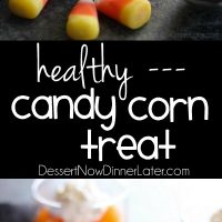 These layered fruit parfaits are a fun and festive, healthy candy corn treat for Halloween!