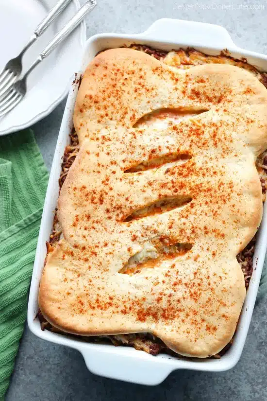 This meaty, cheesy, sloppy joe bake is total comfort food in a casserole.