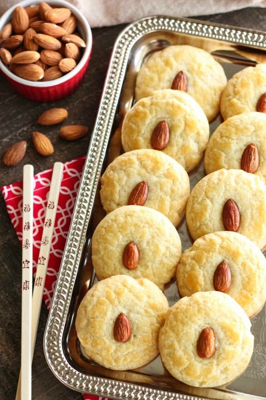 Chinese Almond Cookies are simple, crisp, buttery, and full of almond flavor. Save this recipe for Chinese New Year!