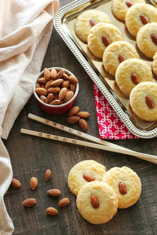 Chinese Almond Cookies are simple, crisp, buttery, and full of almond flavor. Save this recipe for Chinese New Year!