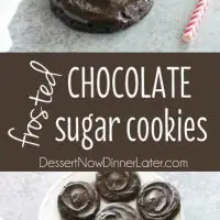 Fudgy dark chocolate sugar cookies are frosted with a creamy chocolate buttercream frosting. Inspired by Swig's Dirtball Cookie, these frosted chocolate sugar cookies are sure to be a new favorite!