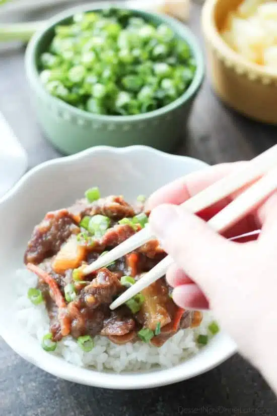 This Slow Cooker Mongolian Beef & Pineapple is a little spicy, a little sweet, full of authentic Asian flavors, and is so easy to make!