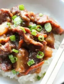 This Slow Cooker Mongolian Beef & Pineapple is a little spicy, a little sweet, full of authentic Asian flavors, and is so easy to make!