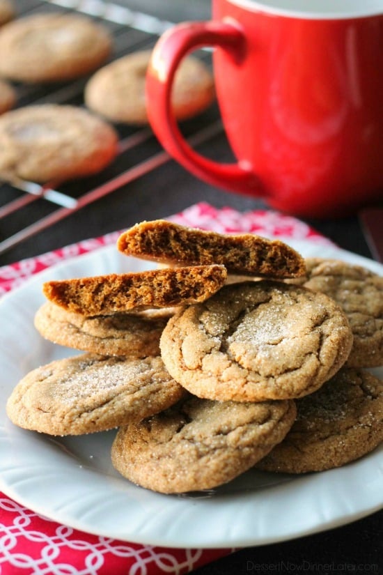 These Soft Baked Gingersnap Cookies are thick and chewy, and full of rich molasses, ginger, and spices for a wonderful Christmas cookie everyone will love!