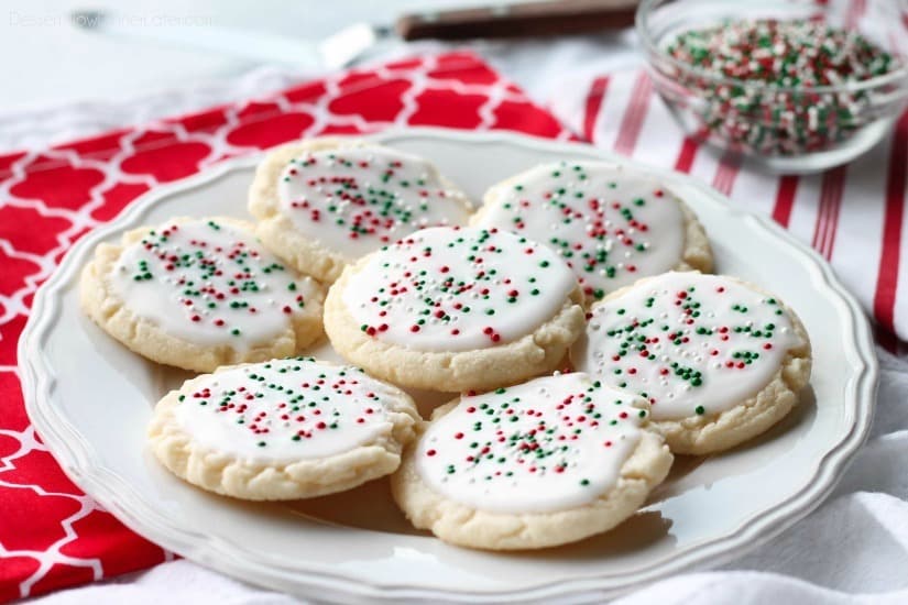 Meltaway cookies are a soft, lightly sweet shortbread cookie that literally melts away in your mouth. Top it with a thin glaze and red and green sprinkles for a festive Christmas cookie treat.