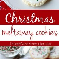 Meltaway cookies are a soft, lightly sweet shortbread cookie that literally melts away in your mouth. Top it with a thin glaze and red and green sprinkles for a festive Christmas cookie treat.